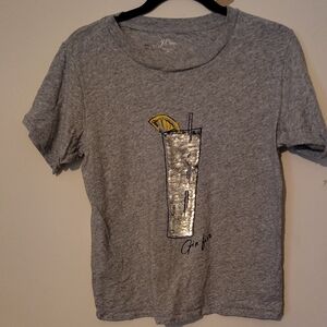 J. Crew Gray Tee with Silver Sequin Drink and Yellow Lemon
